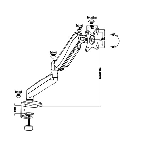 UDT23-C012 Gas spring monitor desk mount