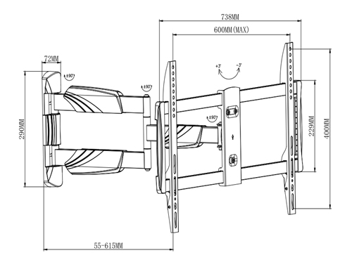 UPA50-463L Elegant Slim Full-motion Curved & Flat Panel TV Wall Mount For most 26"-55" curved & flat panel TVs