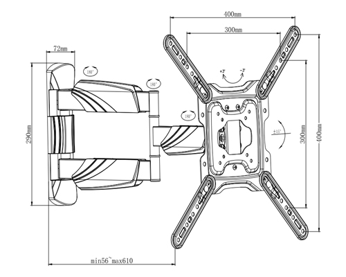 UPA50-443 Elegant Slim Full-motion Curved & Flat Panel TV Wall Mount For most 26"-55" curved & flat panel TVs