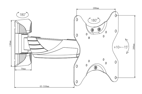 UPA39-221 Elegant Slim Full-motion Curved & Flat Panel TV Wall Mount For most 13"-42" curved & flat panel TVs