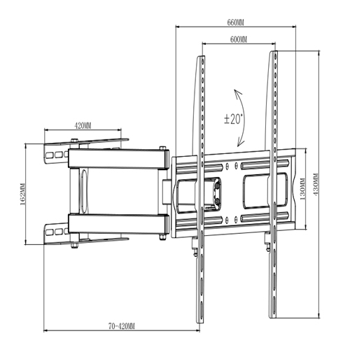 PLA09-463 Super economy Articulating Flat Panel TV Wall Mount For most 37"-70" curved & flat panel TVs