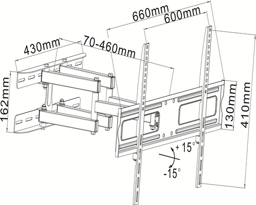 PLA09-466 Super economy Articulating Flat Panel TV Wall Mount For most 37"-70" curved & flat panel TVs