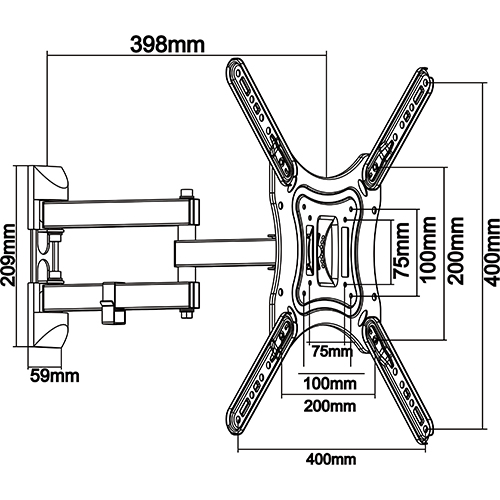 UPA51-443 Economy Full-motion TV Wall Mounts For most 13"-55" LED, LCD Flat Panel TVs