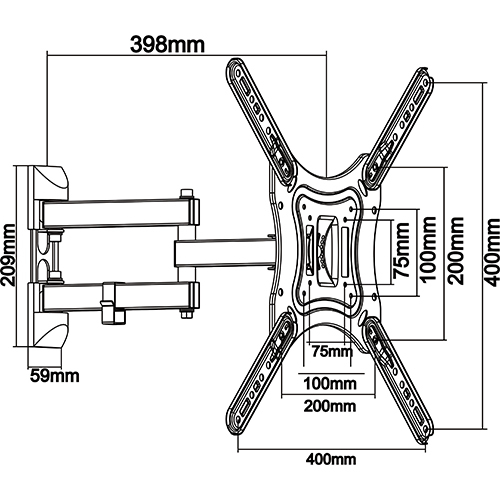 UPA51-443 Economy Full-motion TV Wall Mounts For most 13"-55" LED, LCD Flat Panel TVs