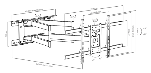 UPA40-486LWL Standard Solid Articulating Curved & Flat Panel TV Wall Mount For most 37"-90" curved & flat panel TVs