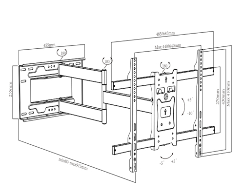 UPA40-463L Standard Solid Articulating Curved & Flat Panel TV Wall Mount For most 37"-70" curved & flat panel TVs