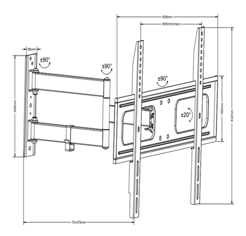 UPA36-463 Standard Solid Articulating Curved & Flat Panel TV Wall Mount For most 37"-70" curved & flat panel TVs