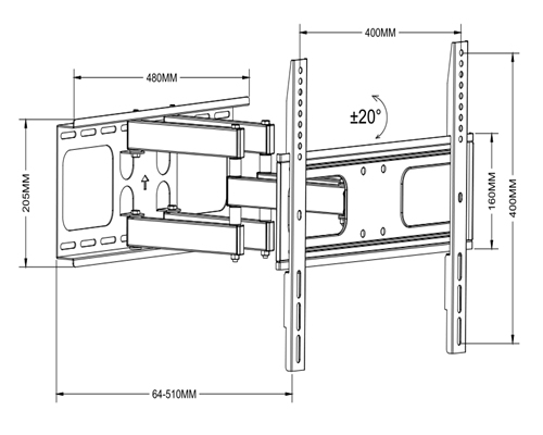 UPA36-446 Standard Solid Articulating Curved & Flat Panel TV Wall Mount For most 26"-55" curved & flat panel TVs