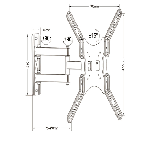 PLA17-443 Economy heavy-duty Full-motion Wall Mount For most 13"-55" LED, LCD Flat Panel TVs