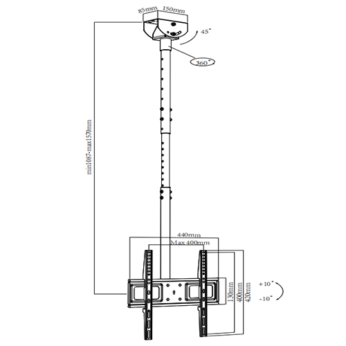 CEL-01-044L Ceiling to Floor TV Mount For most 32"-55" Flat Panel TVs