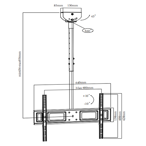 CEL-01-064 Ceiling to Floor TV Mount For most 37"-70" Flat Panel TVs