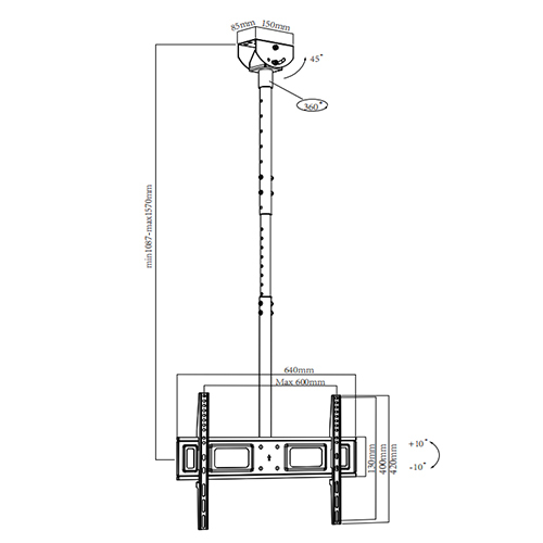 CEL-01-064L Ceiling to Floor TV Mount For most 37"-70" Flat Panel TVs