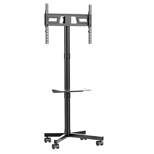 T1030 Height Adjustable Mobile Steel Rolling TV Trolley Cart on Wheels For Most 32"-55" Flat Panel TVs