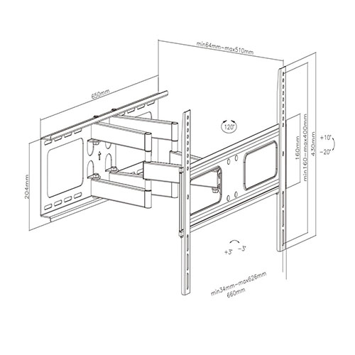 UPA36-466W Standard Solid Articulating Curved & Flat Panel TV Wall Mount For most 37"-70" curved & flat panel TVs