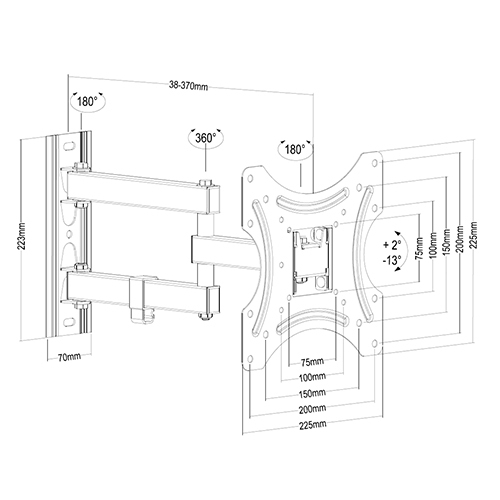 PLA65-223 Super Economy Full-motion Wall Mount For most 13"-42" LED, LCD Flat Panel TVs
