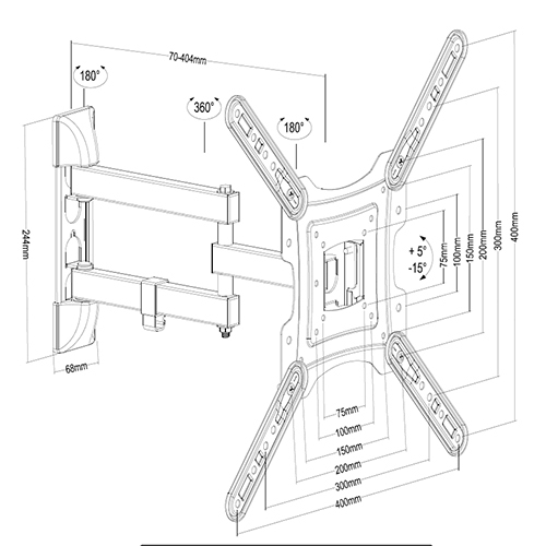 PLA66-443P Super Economy Full-motion Wall Mount For most 13"-55" LED, LCD Flat Panel TVs