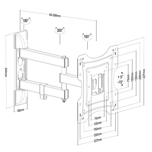 PLA66-223 Super Economy Full-motion Wall Mount For most 13"-42" LED, LCD Flat Panel TVs