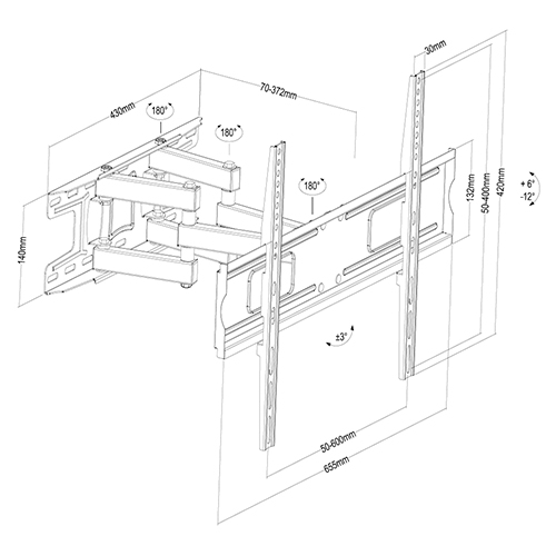 UPA67-466 Standard Solid Articulating Curved & Flat Panel TV Wall Mount For most 37"-70" curved & flat panel TVs