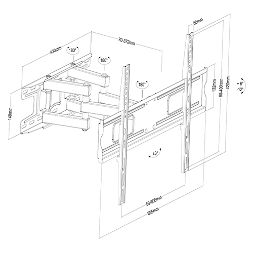 UPA67-466 Standard Solid Articulating Curved & Flat Panel TV Wall Mount For most 37"-70" curved & flat panel TVs