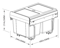 Tekey 2*15L 水槽下垃圾桶 适用于400mm橱柜 厨房内置垃圾桶 厨房拉出式垃圾桶 自动厨房垃圾桶 分类厨房垃圾桶 厨房家具 智能厨房垃圾桶