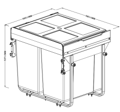Tekey 90L 大型垃圾桶适用于 600mm 橱柜厨房垃圾桶带隐藏抽屉推拉导轨时尚五金适用于户外酒店客厅橱柜盖隐藏式垃圾桶厨房储物桶