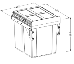 Poubelle latérale Tekey pour armoire de cuisine de 450 mm, poubelle en plastique coulissante, design moderne, poubelle de tri des déchets intégrée sous l'armoire