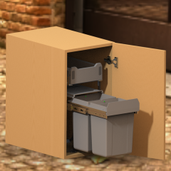 Tekey Kitchen Cabinet Indoor Pull Out Plastic Trash Can Plastic Drawer Combining Cabinet Double Bin Soft-Close Pull Out Trash Can With Drawer Combined Waste Bin Cabinet Modern Garbage Systems Pull Out Trash Waste Bin System