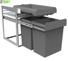 Tekey Kitchen Cabinet Indoor Pull Out Plastic Trash Can Plastic Drawer Combining Cabinet Double Bin Soft-Close Pull Out Trash Can With Drawer Combined Waste Bin Cabinet Modern Garbage Systems Pull Out Trash Waste Bin System