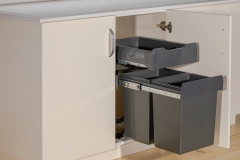 Tekey Soft Closing Ball Bearing Slide Plastic Container Base Mount Kitchen Waste Bin Cajón de plástico que combina gabinete Double Bin Soft-Close Pull Out Trash Can With Drawer Combined Waste Bin Gabinete Sistemas de basura modernos Pull Out Trash Waste B