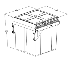 Tekey Poubelle intégrée 3 compartiments 68 L pour poubelle de cuisine intégrée de 500 mm, grande poubelle de cuisine, poubelle de recyclage en plastique à fermeture douce et coulissante