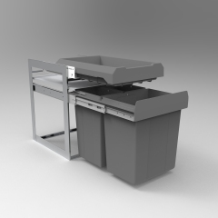 Tekey Kitchen Cabinet Indoor Pull Out Plastic Trash Can Plastic Drawer Combining Cabinet Double Bin Soft-Close Pull Out Trash Can With Drawer Combined Waste Bin Cabinet Modern Garbage Systems Pull Out Trash Waste Bin System