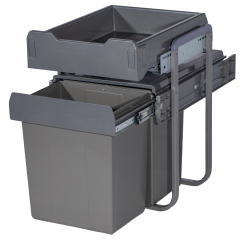 Tekey Kitchen Cabinet Indoor Pull Out Plastic Trash Can Plastic Drawer Combining Cabinet Double Bin Soft-Close Pull Out Trash Can With Drawer Combined Waste Bin Cabinet Modern Garbage Systems Pull Out Trash Waste Bin System
