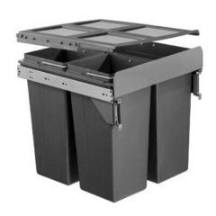 Tekey Contentor de lixo integrado de 3 compartimentos de 68L para contentor de cozinha embutido de 500 mm, contentor de cozinha grande com fecho suave, contentor de plástico removível para reciclagem