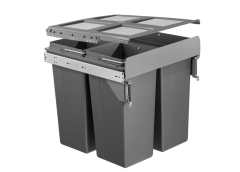 Tekey Contentor de lixo integrado de 3 compartimentos de 68L para contentor de cozinha embutido de 500 mm, contentor de cozinha grande com fecho suave, contentor de plástico removível para reciclagem