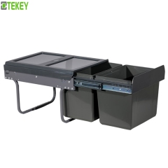 Tekey 2*15L 水槽下垃圾桶 适用于400mm橱柜 厨房内置垃圾桶 厨房拉出式垃圾桶 自动厨房垃圾桶 分类厨房垃圾桶 厨房家具 智能厨房垃圾桶