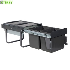 Tekey 2*15L 水槽下垃圾桶 适用于 450mm 橱柜 拉出式垃圾桶 内置垃圾桶 橱柜底部安装 滚珠轴承滑动 软关闭 拉出式垃圾桶 垃圾桶
