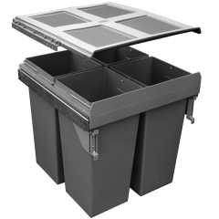 Tekey Contentor de lixo integrado de 3 compartimentos de 68L para contentor de cozinha embutido de 500 mm, contentor de cozinha grande com fecho suave, contentor de plástico removível para reciclagem