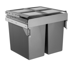 Tekey Poubelle double grande capacité 90 L pour armoire de cuisine de 600 mm, poubelle intérieure coulissante en plastique, poubelle à poussière, paniers de tiroir, rangement de cuisine, poubelle coulissante