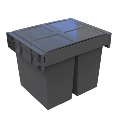 Tekey Poubelle double grande capacité 90 L pour armoire de cuisine de 600 mm, poubelle intérieure coulissante en plastique, poubelle à poussière, paniers de tiroir, rangement de cuisine, poubelle coulissante