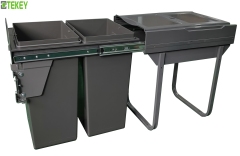 Tekey Dark Grey Based Mounted 2X30L Bin Heavy Duty Sliding Runners Kitchen Cabinet Pull Out Waste Bin Container Pull Out Waste Bin Trash Bin Trash Can Smart Trash Bin