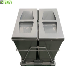Tekey Sliding Out Double Bin Kitchen Cabinet Waste Bins Runner Cabinet Drawer Waste Bin Built-in Trash Bin Soft Closing Pullout Trash Bin Modern Kitchen Storage Bin Plastic Garbage Container Trash Can