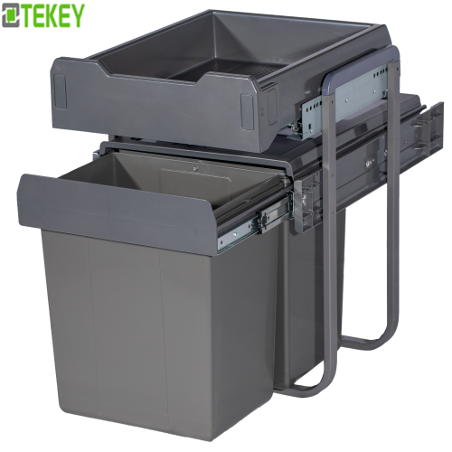 Caixa de lixo da gaveta da cozinha Tekey Caixa de lixo da reciclagem Caixa de lixo de plástico com slides de fechamento suave sob armazenamento traseiro do armário da cozinha para hotéis
