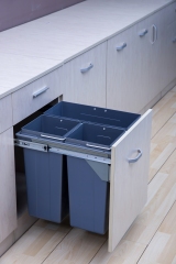 Tekey Poubelle intégrée 3 compartiments 68 L pour poubelle de cuisine intégrée de 500 mm, grande poubelle de cuisine, poubelle de recyclage en plastique à fermeture douce et coulissante