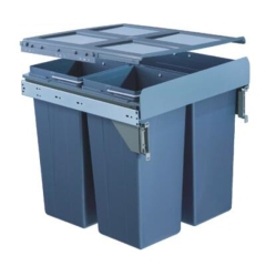 Tekey Poubelle intégrée 3 compartiments 68 L pour poubelle de cuisine intégrée de 500 mm, grande poubelle de cuisine, poubelle de recyclage en plastique à fermeture douce et coulissante