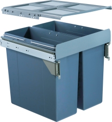 Tekey Poubelle intégrée 3 compartiments 68 L pour poubelle de cuisine intégrée de 500 mm, grande poubelle de cuisine, poubelle de recyclage en plastique à fermeture douce et coulissante