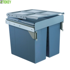 Tekey Poubelle intégrée 3 compartiments 68 L pour poubelle de cuisine intégrée de 500 mm, grande poubelle de cuisine, poubelle de recyclage en plastique à fermeture douce et coulissante