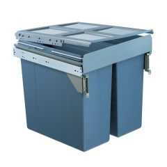 Tekey Poubelle intégrée 3 compartiments 68 L pour poubelle de cuisine intégrée de 500 mm, grande poubelle de cuisine, poubelle de recyclage en plastique à fermeture douce et coulissante