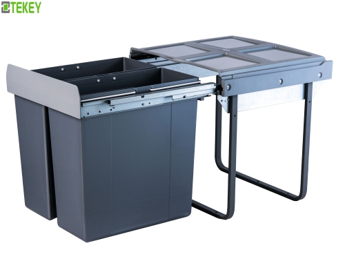 Tekey Kitchen Bin Custom Built-In Kitchen Trash Double Trash Bin With Rail Telescopic Rail Kitchen Bin Wholesale Kitchen Cabinet Bin Soft Closing Pull Out Built In Kitchen Waste Container Can