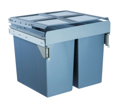 Tekey Poubelle intégrée 3 compartiments 68 L pour poubelle de cuisine intégrée de 500 mm, grande poubelle de cuisine, poubelle de recyclage en plastique à fermeture douce et coulissante