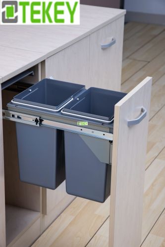 Corbeille à déchets d'armoire de cuisine Tekey Tirer le conteneur à déchets Poubelles Deux Boîtes Poubelles en plastique Recycler Poubelle de cuisine intégrée Poubelle à déchets de cuisine Poubelle à déchets de cuisine Poubelle à déchets pour la poubelle